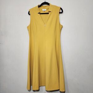 CALVIN KLEIN SLEEVELESS A- LINE DRESS, OCHRE, MUSTARD SIZE 14